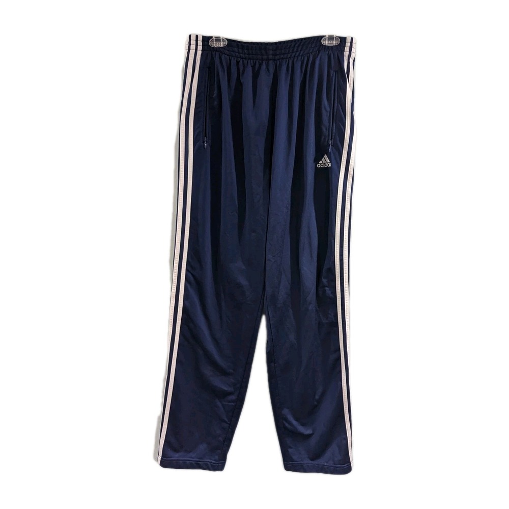 Vintage Adidas Track Pants Blue White Striped Windbreaker Snap Tare Away Mens L